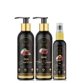 RUPAM ONION MEN'S HAIR OIL ULTIMATE HAIR CARE COMBO 3 KIT - SHAMPOO, CONDITIONER & HAIR OIL FOR HAIR FALL CONTROL. EXTRACT